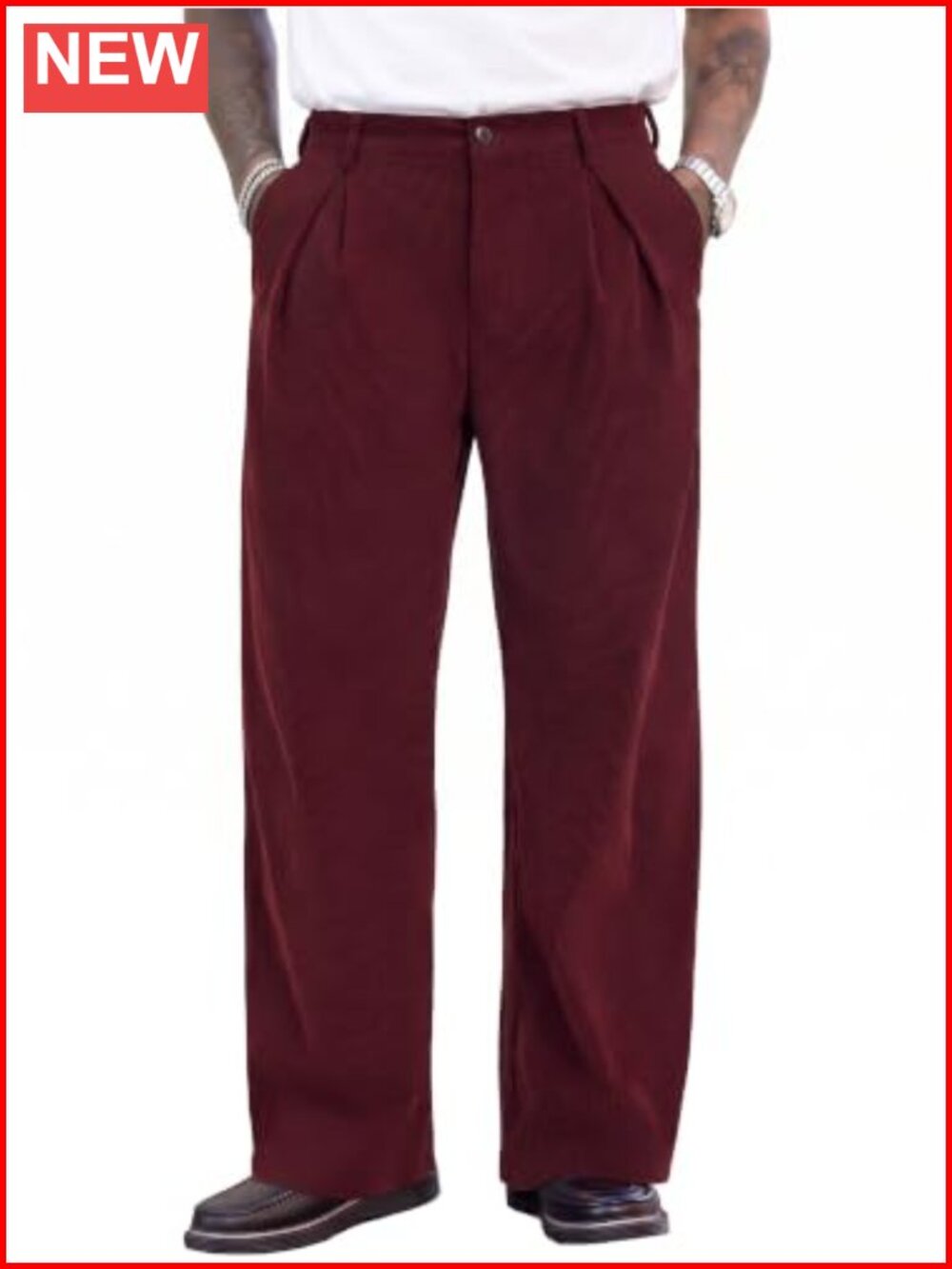 Men's Corduroy Wide Leg Pleated Front Baggy Casual Pants